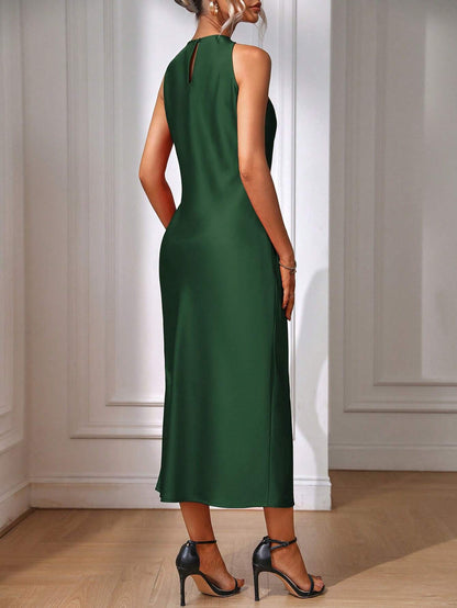 Clasi Solid Split Thigh Dress Maxi Women Outfit Sage Green Dress Elegantsilk Dress Formal