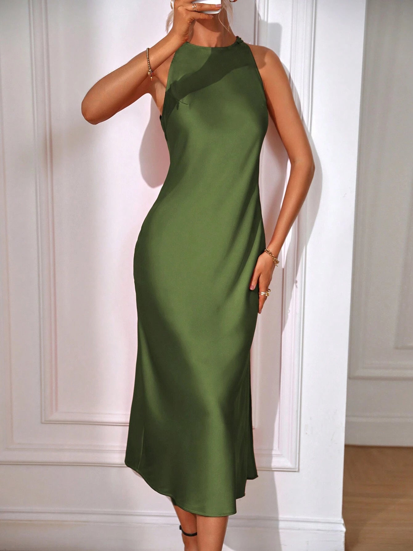 Clasi Solid Split Thigh Dress Maxi Women Outfit Sage Green Dress Elegantsilk Dress Formal