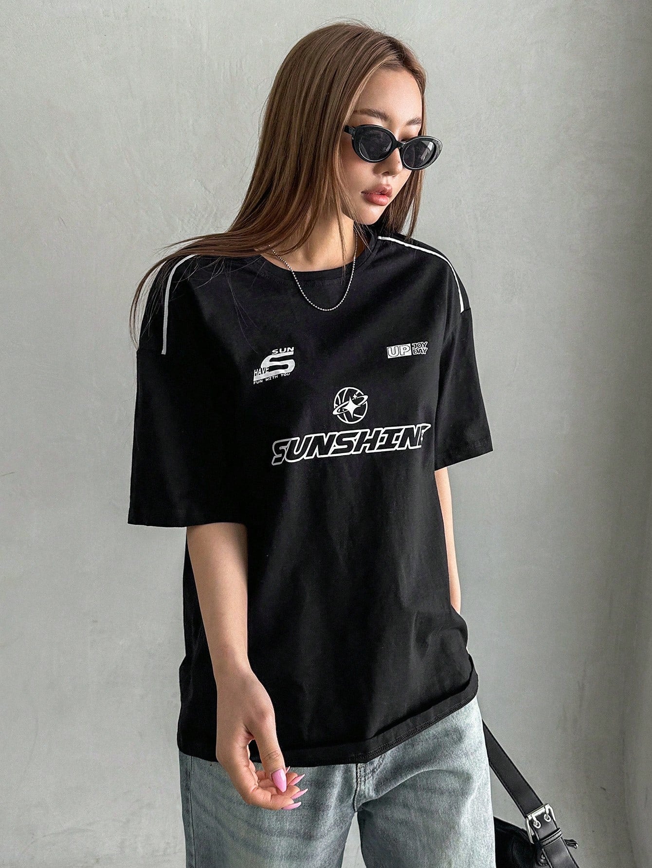 DAZY Summer Casual Loose Short Sleeve T-Shirt with Letter Print