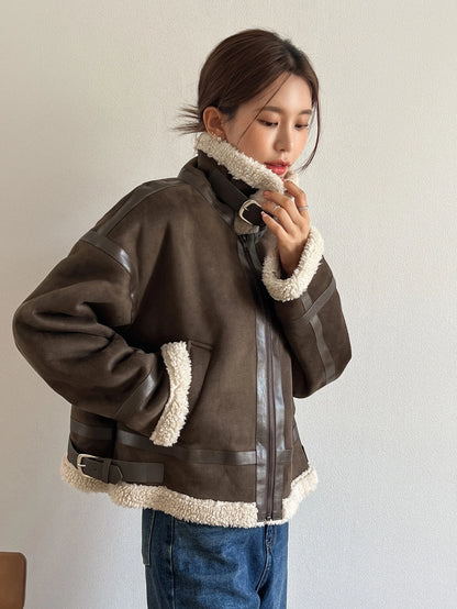 DAZY Drop Shoulder Teddy Lined Zip up Jacket